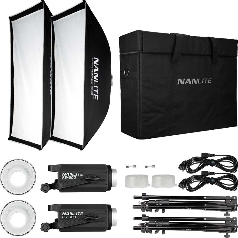 Nanlite FS-300 -LED-valo setti (2x valo + 2x jalusta + 2x softbox)