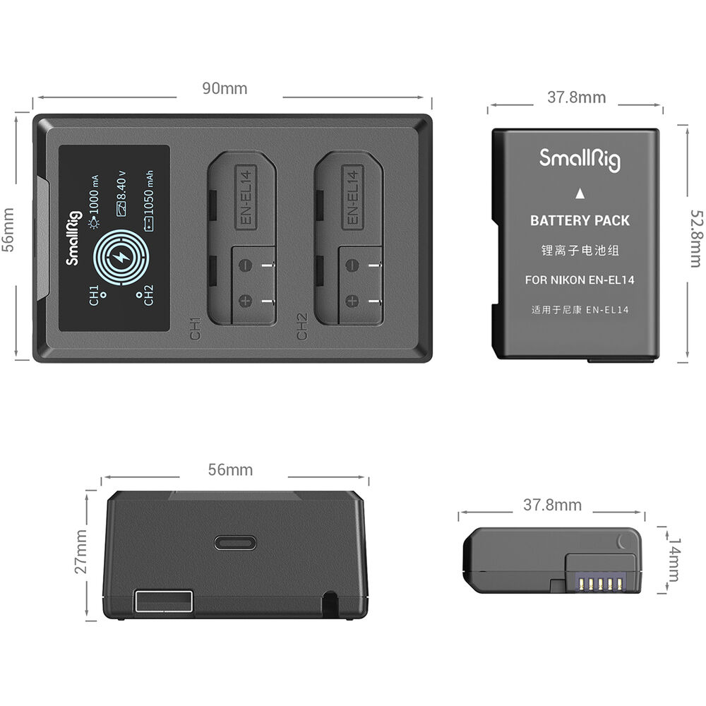 Smallrig 3819 Charger Kit -tuplalaturi ja akut (Nikon EN-EL14)