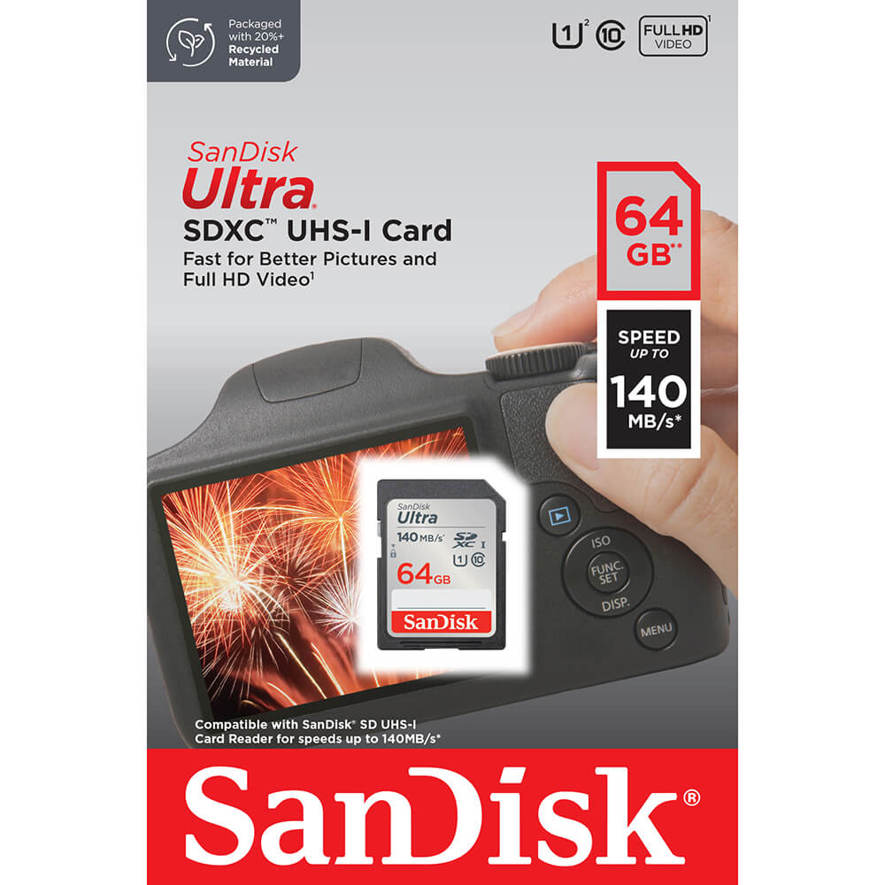 SanDisk Ultra 64GB SDXC (140Mb/s) Class 10 UHS-I muistikortti