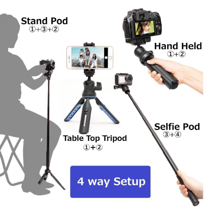 Slik Multi-Pod 3x4 - tukeva pöytäjalusta / selfie-tikku