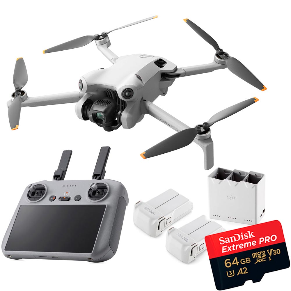 DJI Mini 4 Pro Fly More Combo - drone varustesetillä ja näytöllisellä ohjaimella + muistikortti kaupan päälle