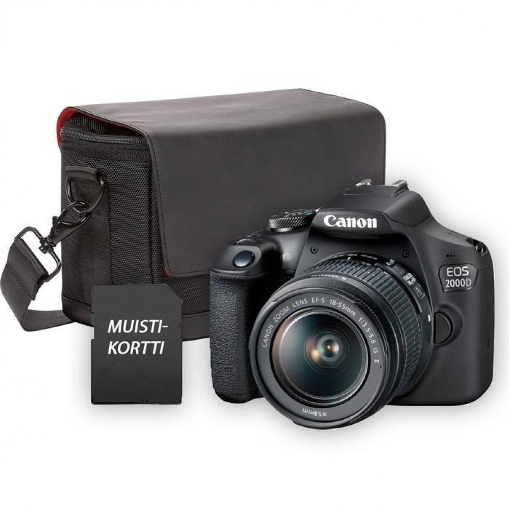 Canon EOS 2000D + EF-S 18-55mm IS II + 16GB muistikortti ja laukku