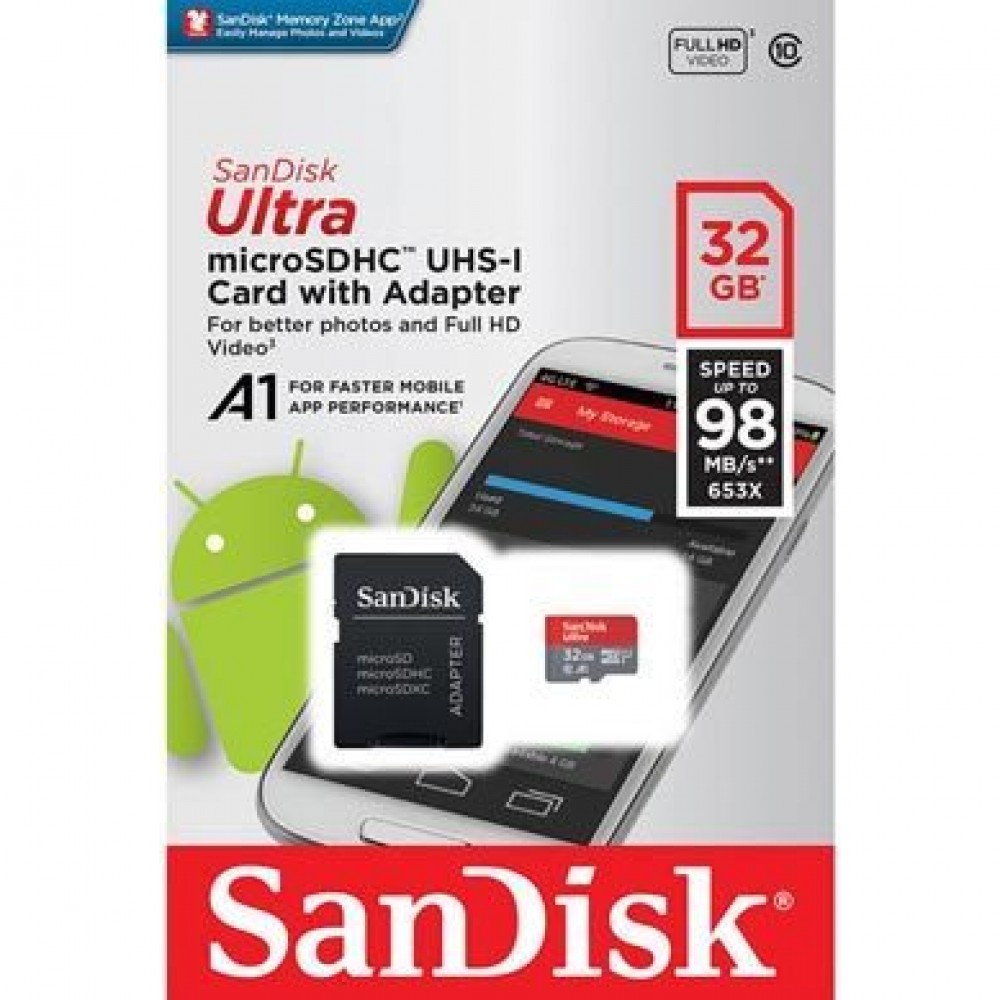SanDisk Ultra 32GB microSDHC (98Mb/s) UHS-I muistikortti