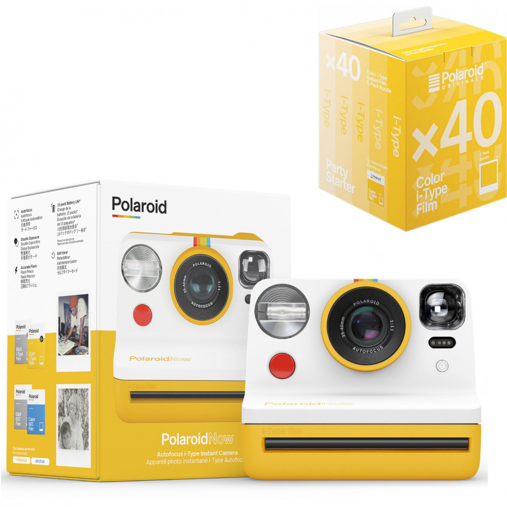 Polaroid Now - Keltainen kamera + 40 kuvan I-Type Color filmilaatikko