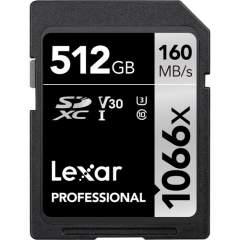 Lexar Professional 512GB SDXC UHS-I (1066x, 160Mb/s) -muistikortti (Asiakaspalautus)