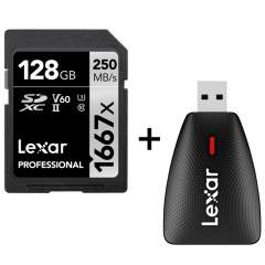 Lexar Professional 128GB SDXC UHS-II (1667x, 250Mb/s) + kortinlukija kaupan päälle