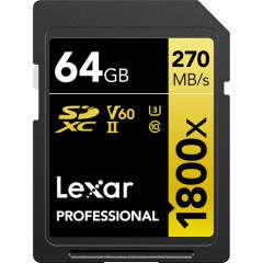 Lexar Pro 64GB SDXC (1800x, 180Mb/s) UHS-II (U3 / V60 / C10) muistikortti