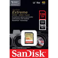 SanDisk Extreme 128GB SDXC (180MB/s) UHS-I (U3 / V30) -muistikortti