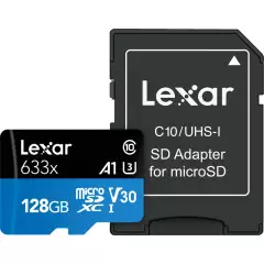 Lexar 128GB microSDXC UHS-I (633x R95/W45) -muistikortti + adapteri