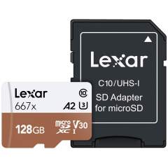 Lexar 128GB 667x microSDHC UHS-I (U3 / V30 / A2) muistikortti