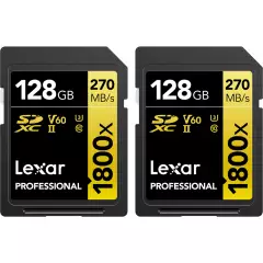 Lexar Pro 128GB SDXC (1800x, 180Mb/s) UHS-II (U3 / V60 / C10) 2kpl muistikortteja