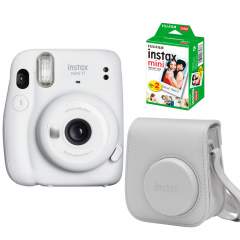 Fujifilm Instax Mini 11 pikakamera + laukku ja filmipaketti - Ice White