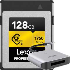 Lexar CFexpress 128GB Pro Gold (R1750 / W1500) + CFexpress Type B muistikortinlukija