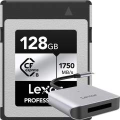 Lexar CFexpress 128GB Pro Silver Serie (R1750 / W1300) + CFexpress Type B muistikortinlukija