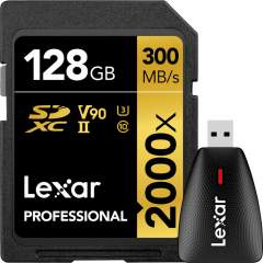 Lexar Pro 128GB SDXC (2000x, 300Mb/s) UHS-II + SD/MicroSD kortinlukija